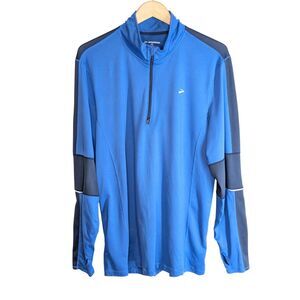 Brooks 1/4 Zip Up Pullover Running Shirt Mens Sz L Long Sleeve Blue Thumb Holes